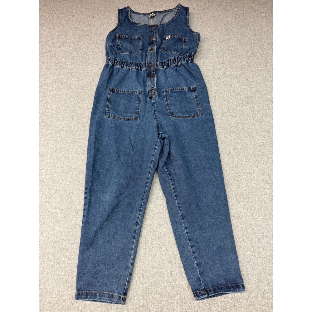 Lucy & Yak Denim Jumpsuit Size 16 Blue Organic Cotton Elastic Waist Button Front